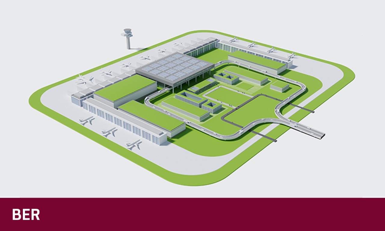 Die Illustration des Flughafen BER steht für die gute Anbindung des Quartiers HORIZN BER CITY an den Flughafen. © FOREAL® GbR / Flughafen Berlin Brandenburg GmbH